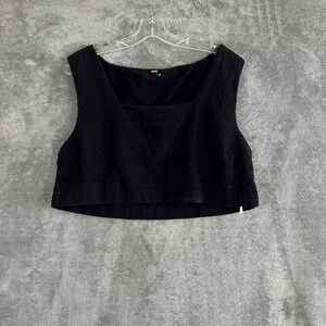 Free People Set for Sunshine Cropped Tank Womens L Black Square Neck